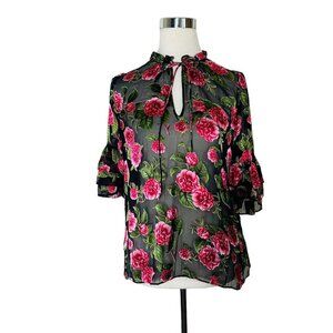 Alice + Olivia Julius Floral Tiered Ruffle Sleeve Silk Tunic Top S Small $375